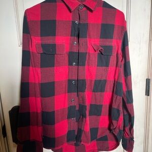 Old Navy Red and Black Checkered Men's Flannel Shirt Medium